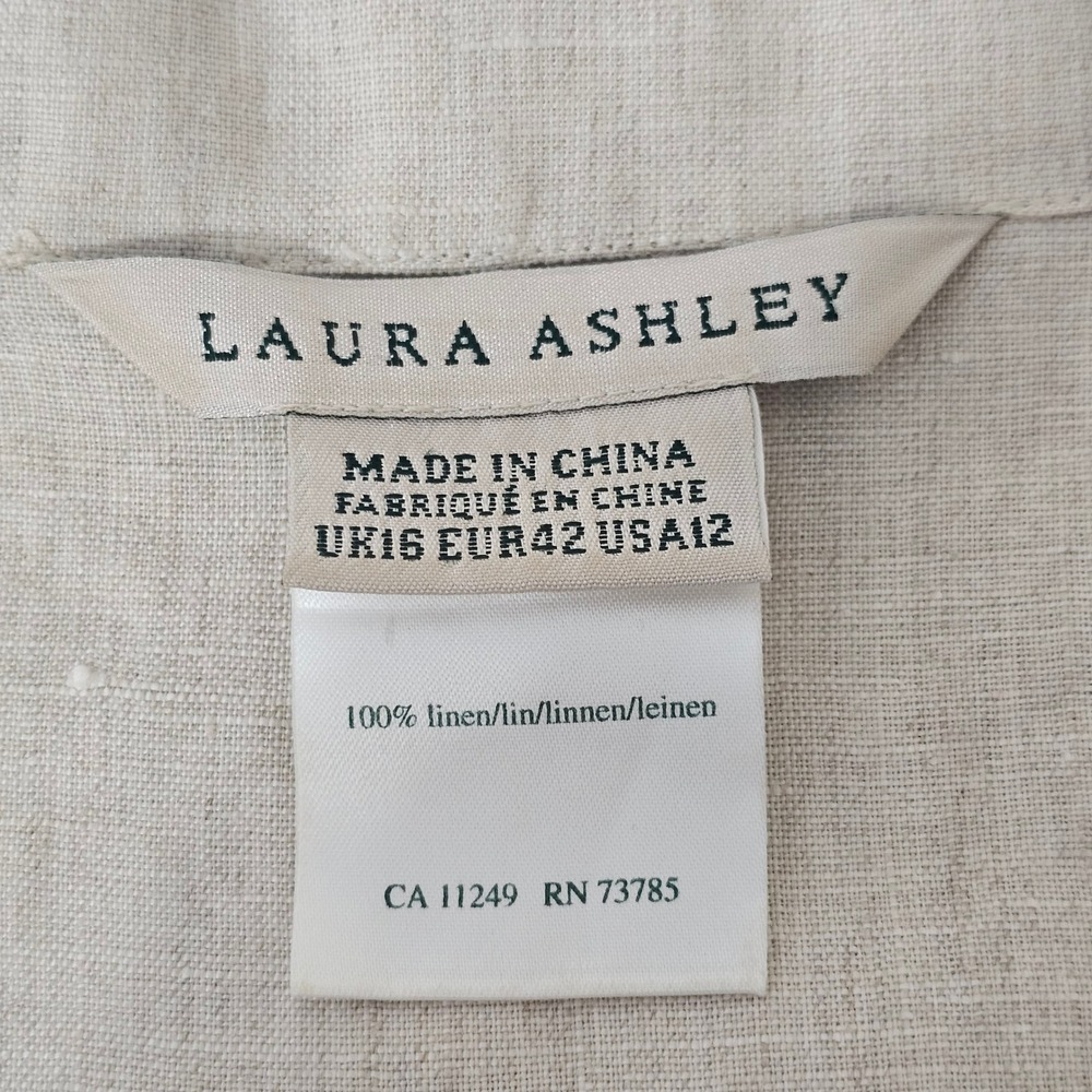 Vintage Laura Ashley Linen Button Front Maxi Dress 12 Beige Minimalist Neutral - Picture 5 of 11